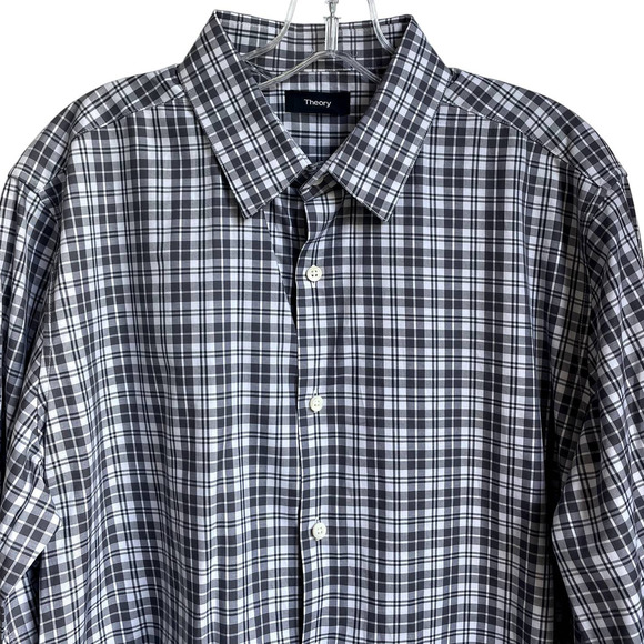 Theory Other - Men's Theory  Sylvain Skader Gray White Plaid Button Up Long Sleeve Shirt sz XL
